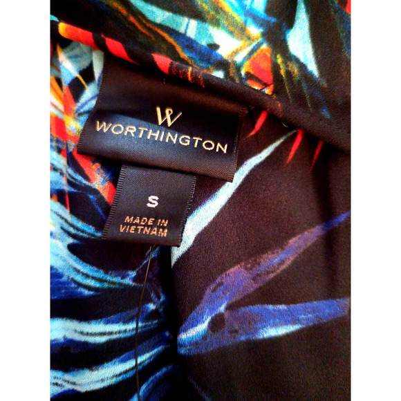 NWT Worthington Women Size S Multicolor Palm Black Tropical Print Ruffle Top - Picture 5 of 8